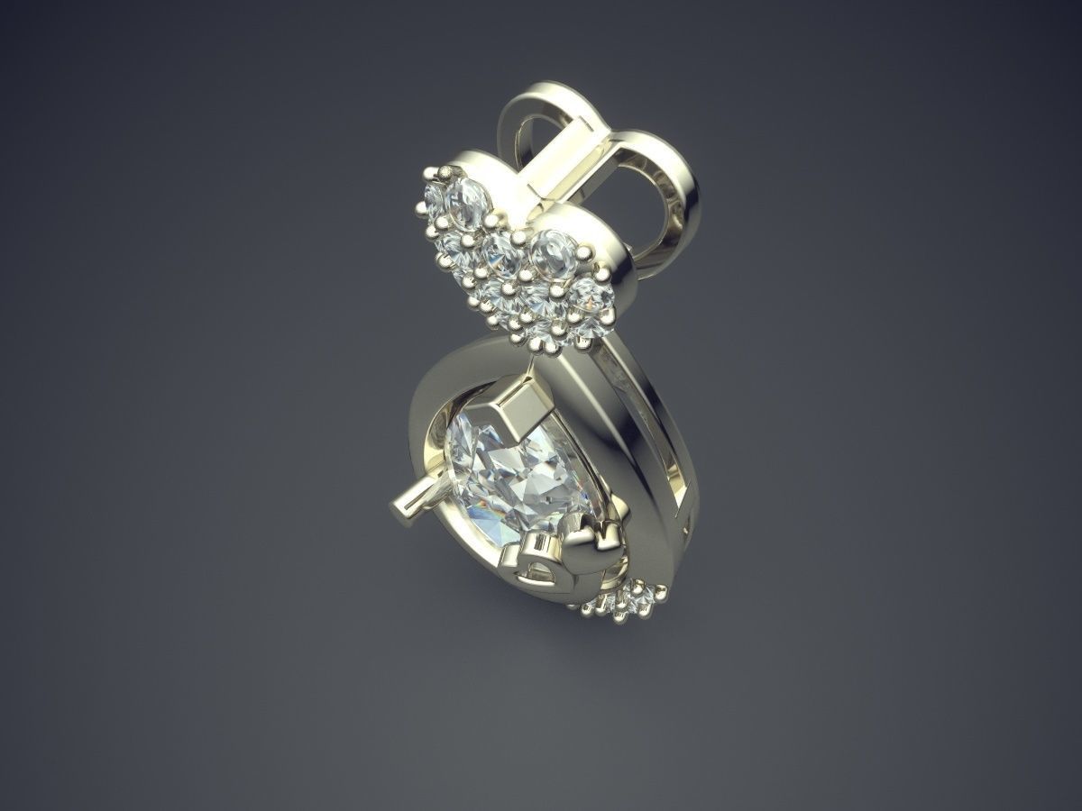 Heart And Drop Shape Pendant With Diamonds CAD-6628 3D print model_1
