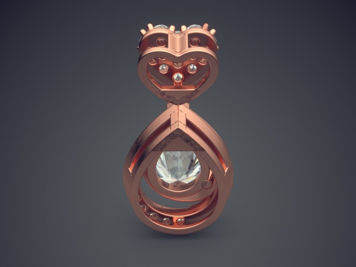 Heart And Drop Shape Pendant With Diamonds CAD-6628 3D print model_2