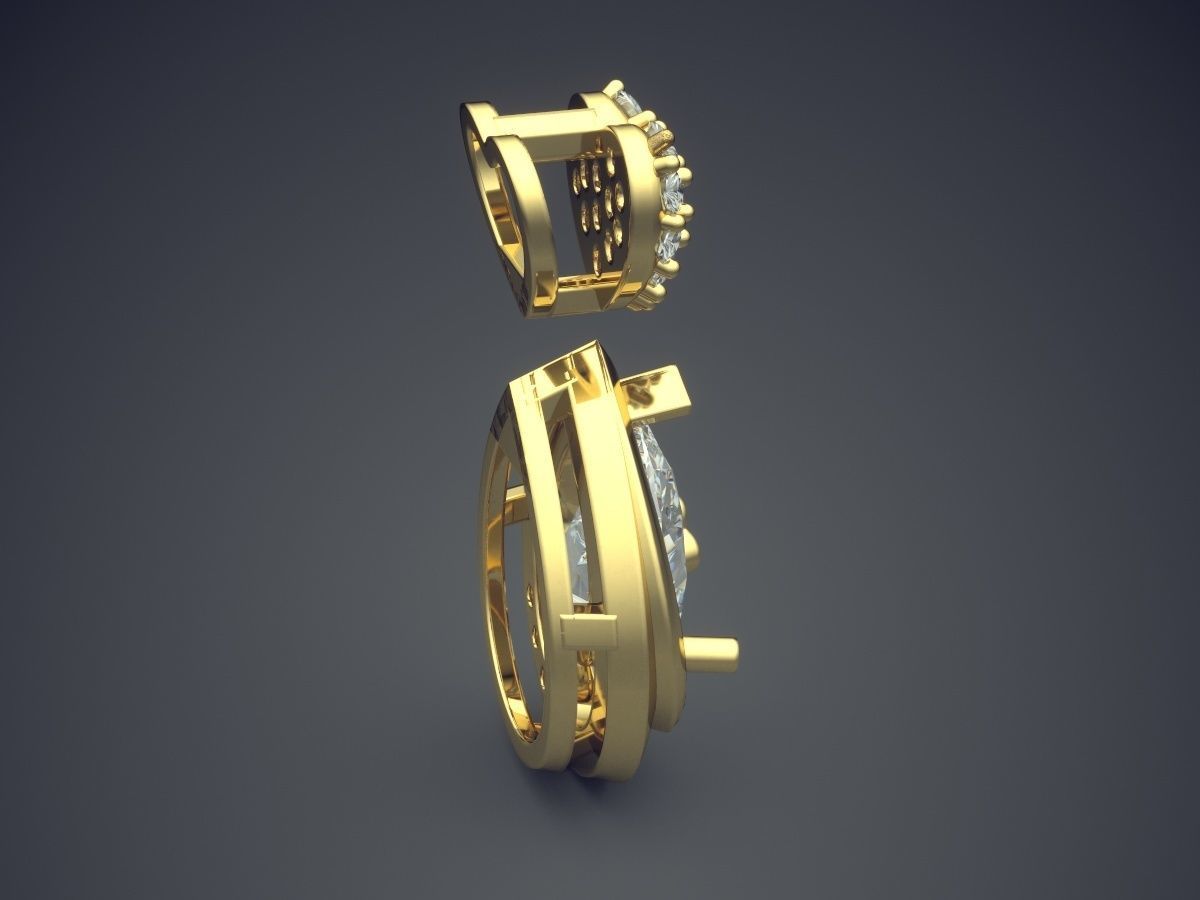 Heart And Drop Shape Pendant With Diamonds CAD-6628 3D print model_3