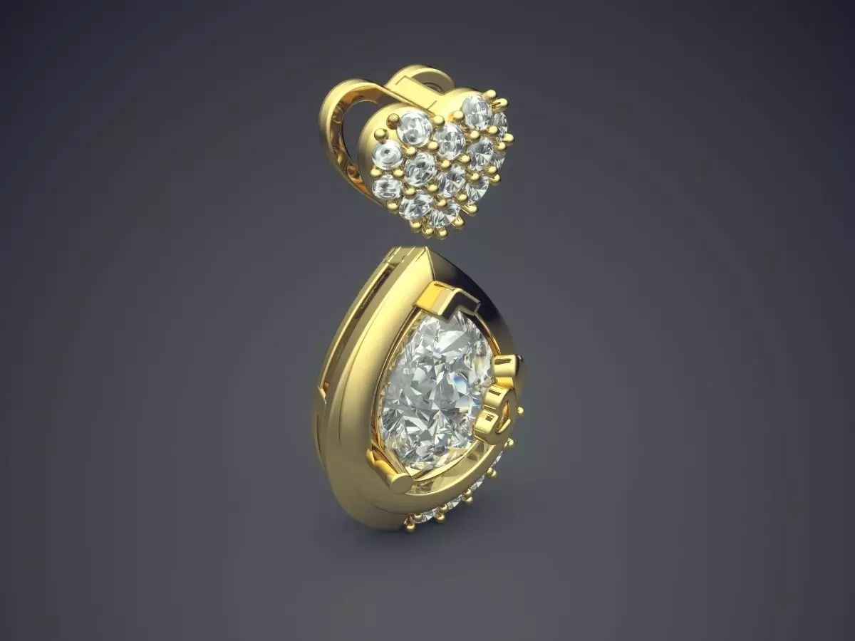 Heart And Drop Shape Pendant With Diamonds CAD-6628 3D print model_0