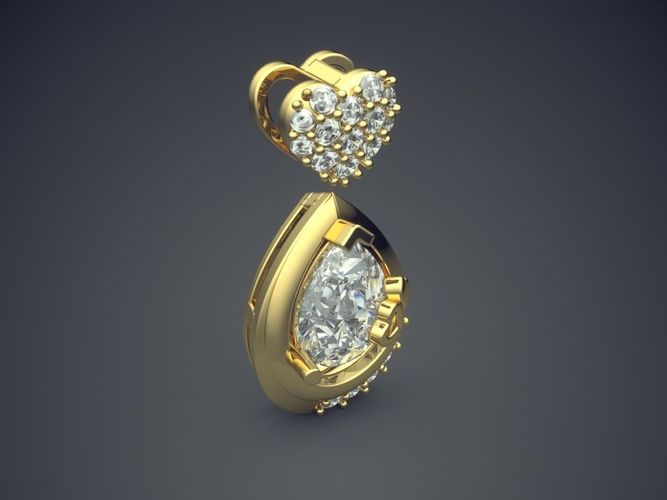 Heart And Drop Shape Pendant With Diamonds CAD-6628 3D print model