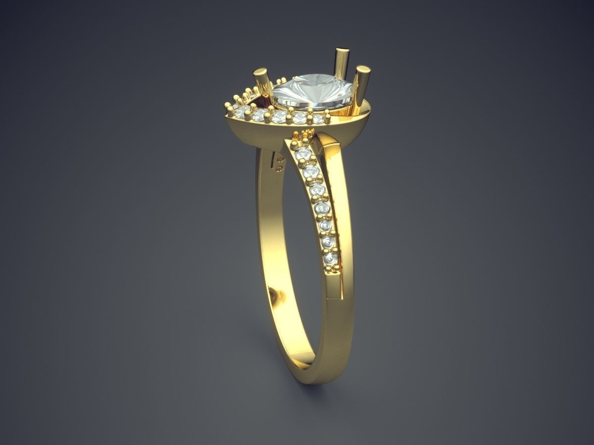 Engagement Ring With Diamonds CAD-6616 3D print model_3