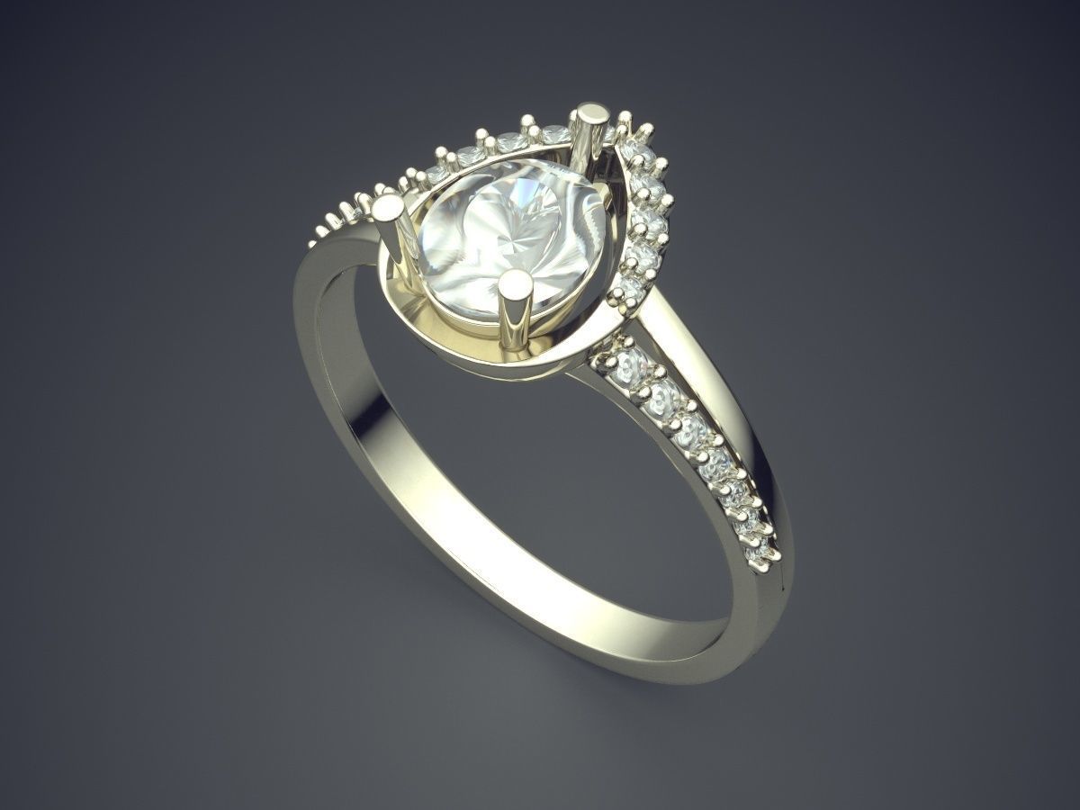Engagement Ring With Diamonds CAD-6616 3D print model_1