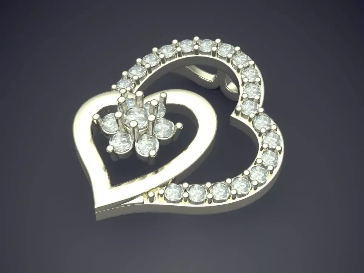 Heart Shape Pendant With Diamonds CAD-6570 3D print model_1