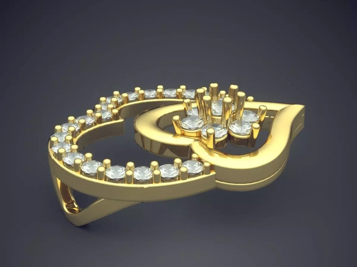 Heart Shape Pendant With Diamonds CAD-6570 3D print model_3
