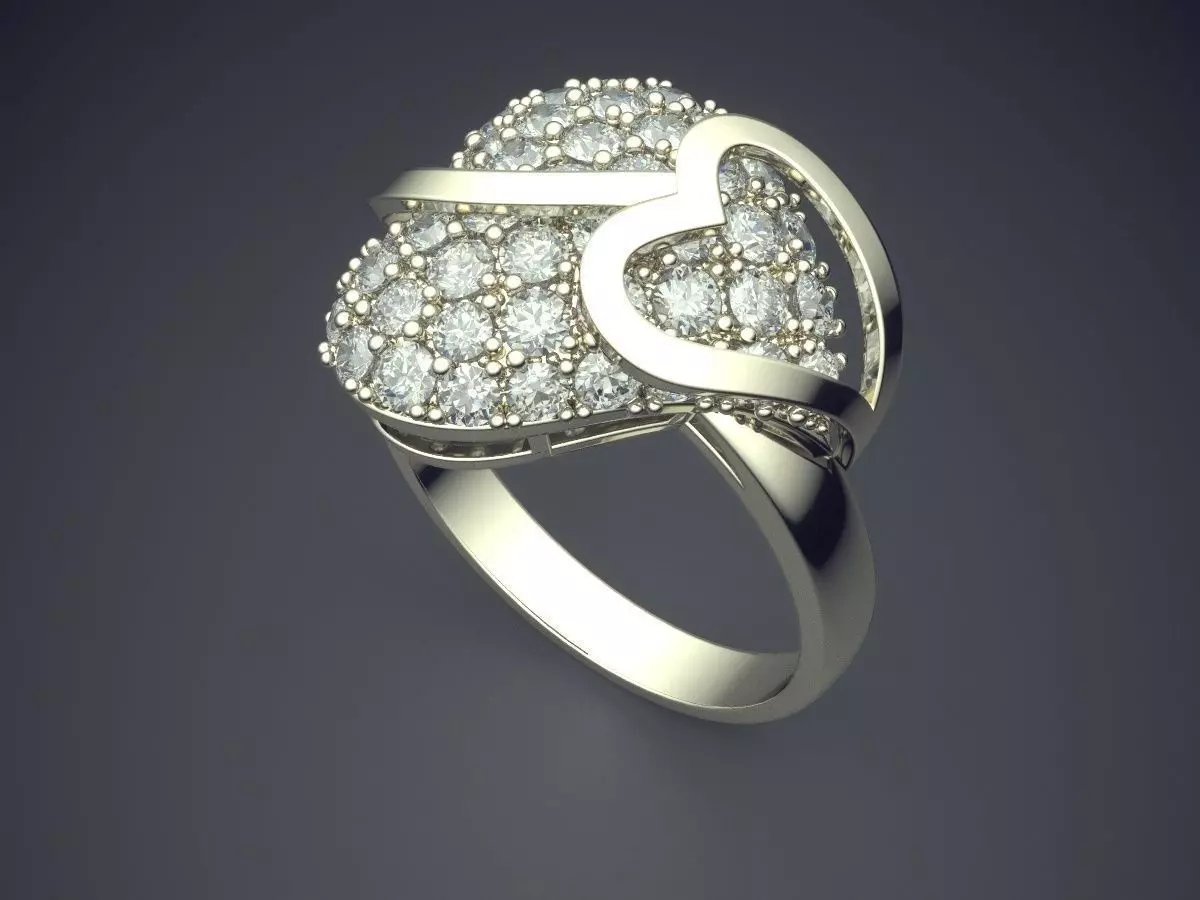 Heart-shaped Ring With Diamonds CAD-6562 3D print model_1
