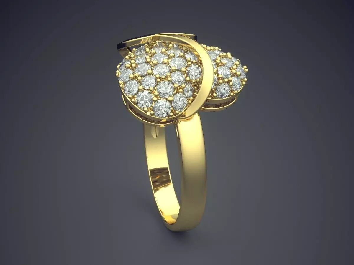 Heart-shaped Ring With Diamonds CAD-6562 3D print model_3