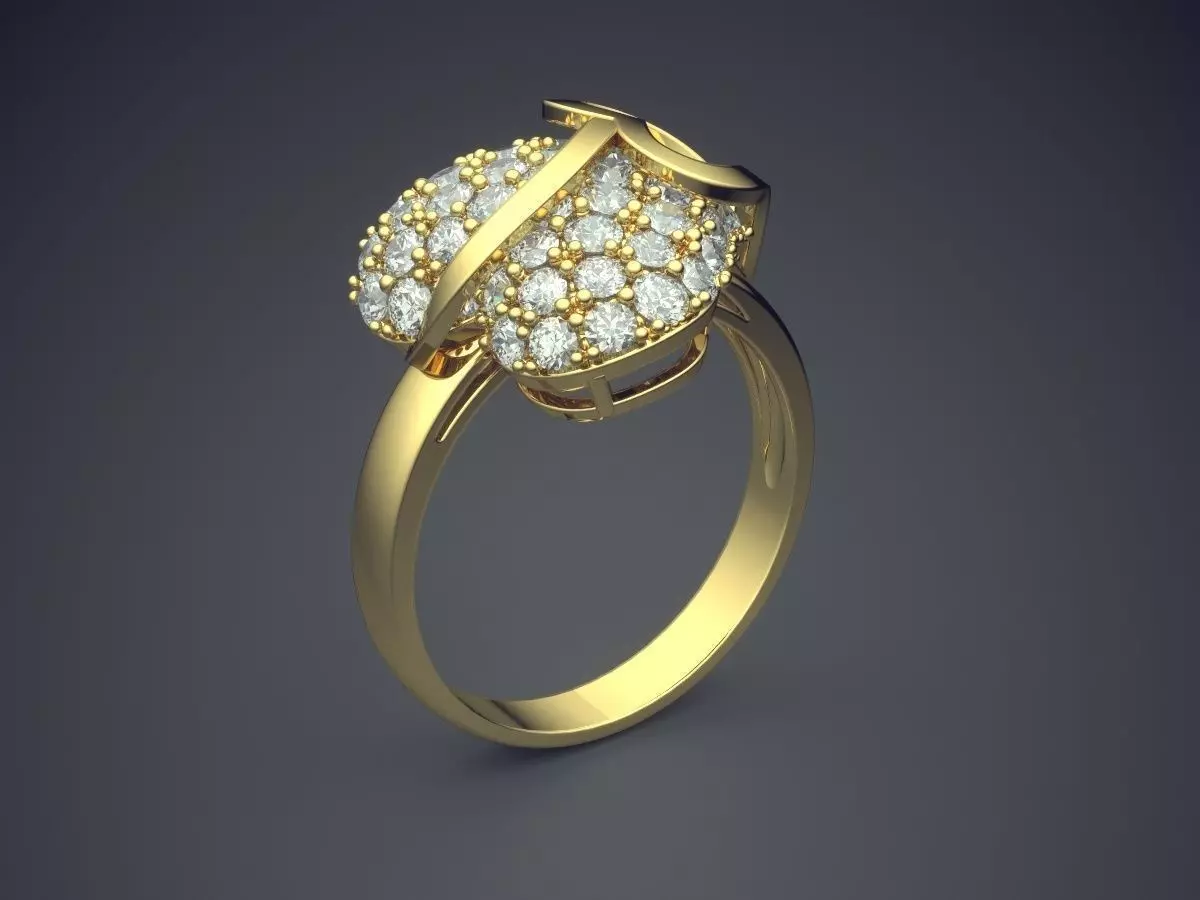 Heart-shaped Ring With Diamonds CAD-6562 3D print model_0
