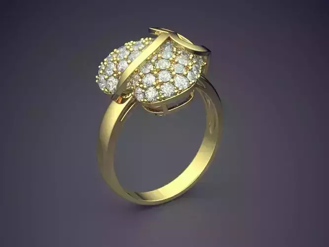 Heart-shaped Ring With Diamonds CAD-6562 3D print model