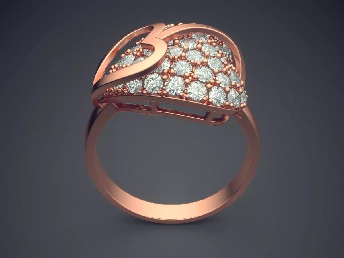 Heart-shaped Ring With Diamonds CAD-6562 3D print model_2