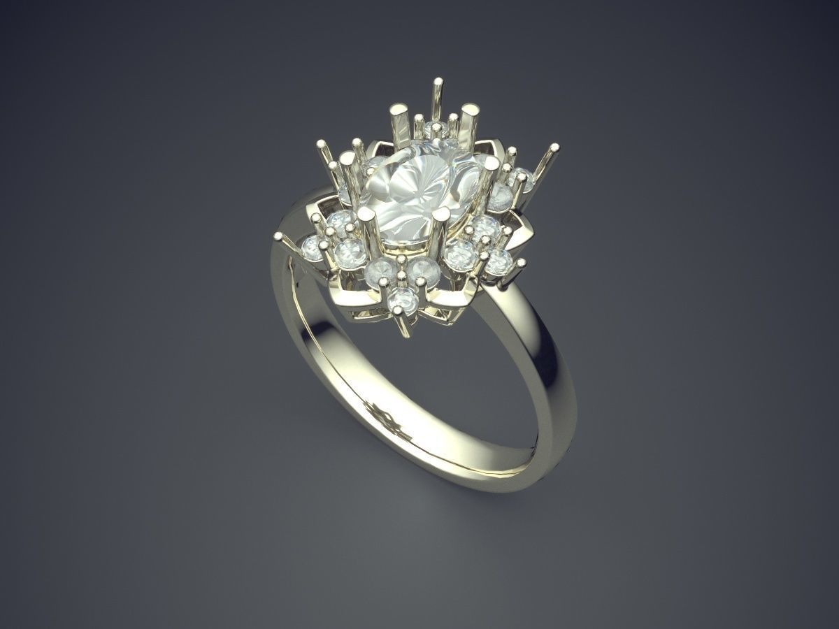 Engagement Ring With Diamonds CAD-6556 3D print model_1