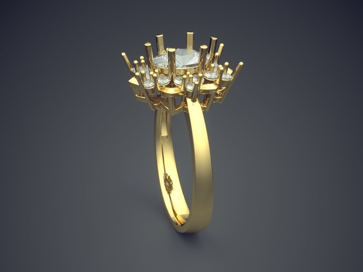 Engagement Ring With Diamonds CAD-6556 3D print model_3