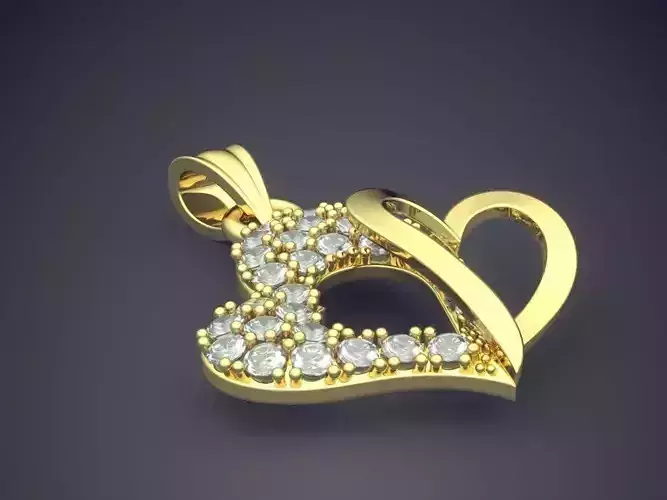 Heart Shape Pendant With Diamonds CAD-6550 3D print model