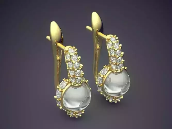 Earrings With Pearl And Diamonds CAD-6539