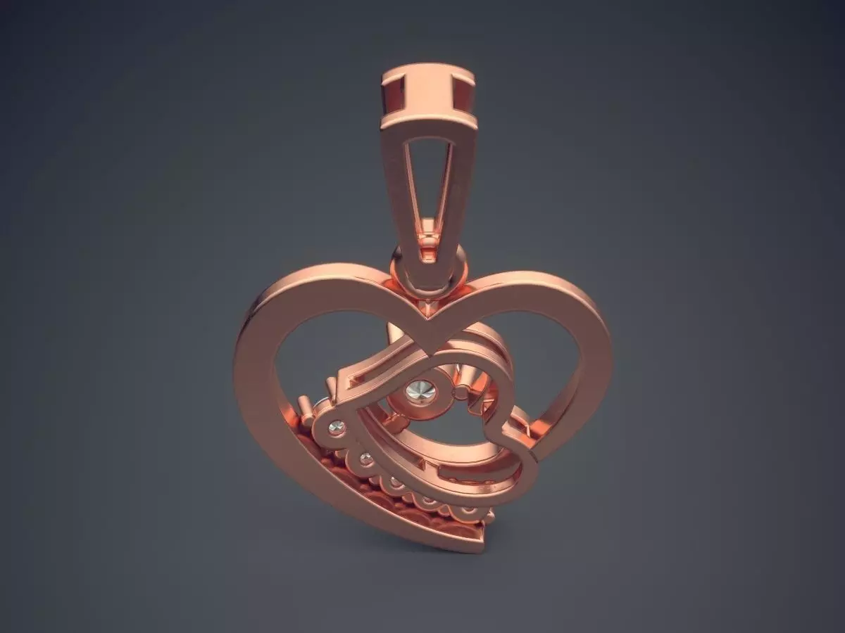 Heart Shape Pendant With Diamonds CAD-6528 3D print model_2