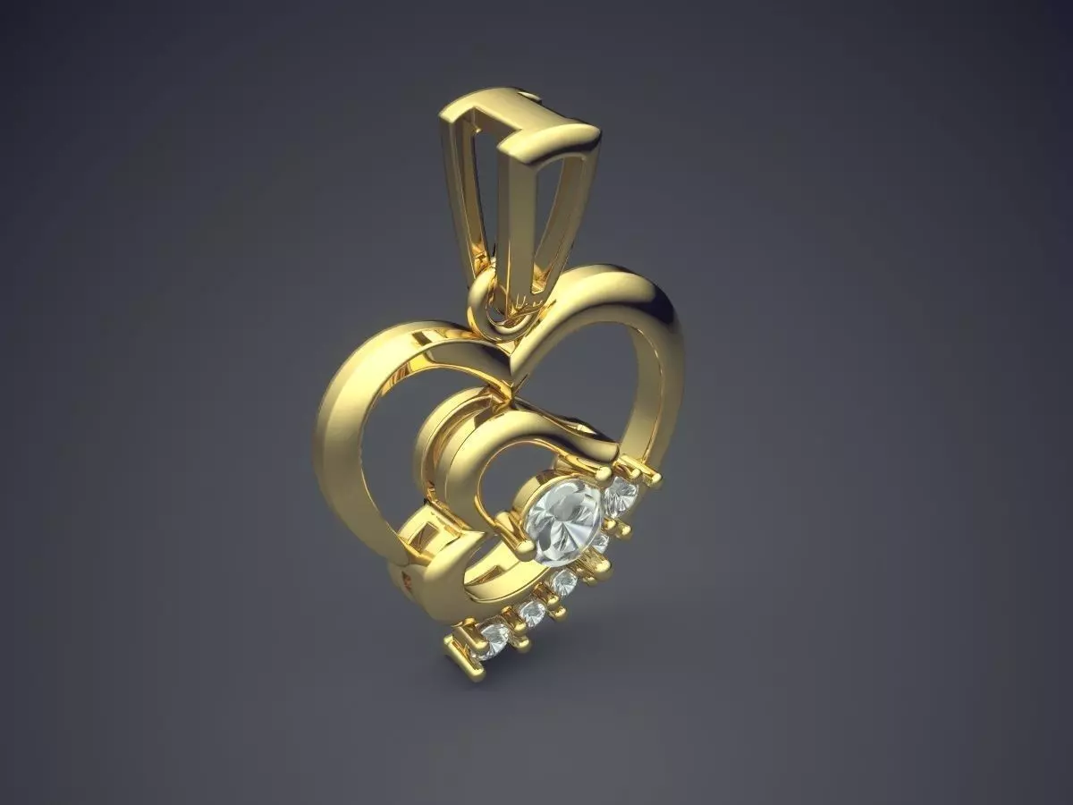 Heart Shape Pendant With Diamonds CAD-6528 3D print model_0