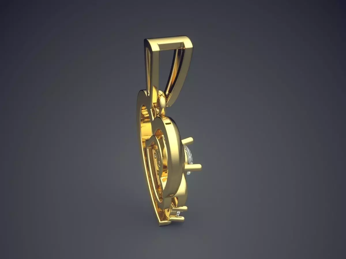 Heart Shape Pendant With Diamonds CAD-6528 3D print model_3