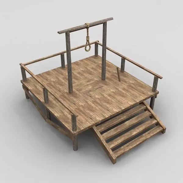 gallows wooden platform with rope Low-poly 3D model_0