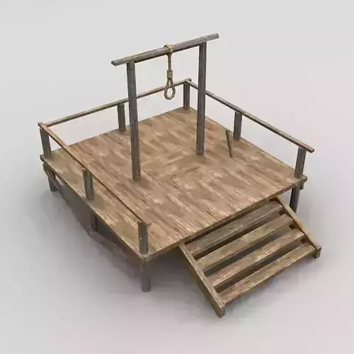 gallows wooden platform with rope Low-poly 3D model
