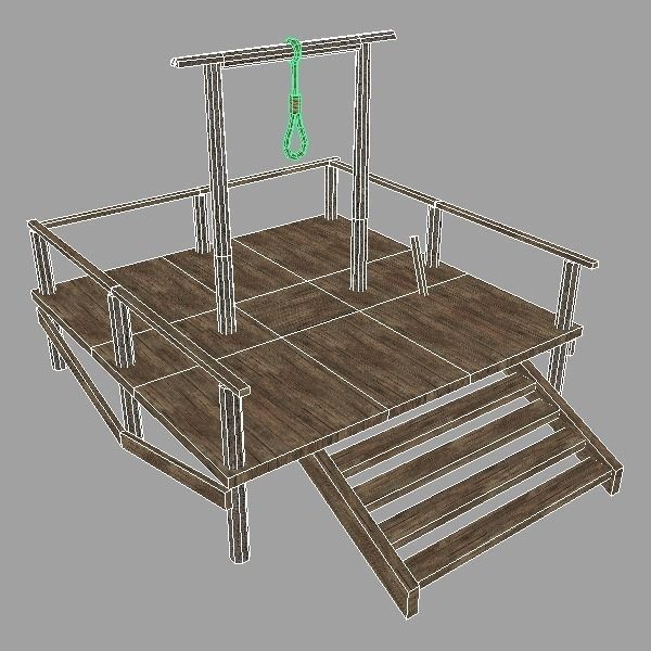 gallows wooden platform with rope Low-poly 3D model_1