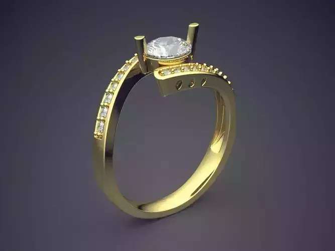 Curved Ring With Diamonds CAD-6462
