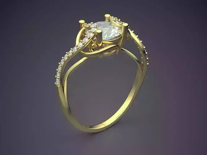 Curved Ring With Diamonds CAD-6420 3D print model