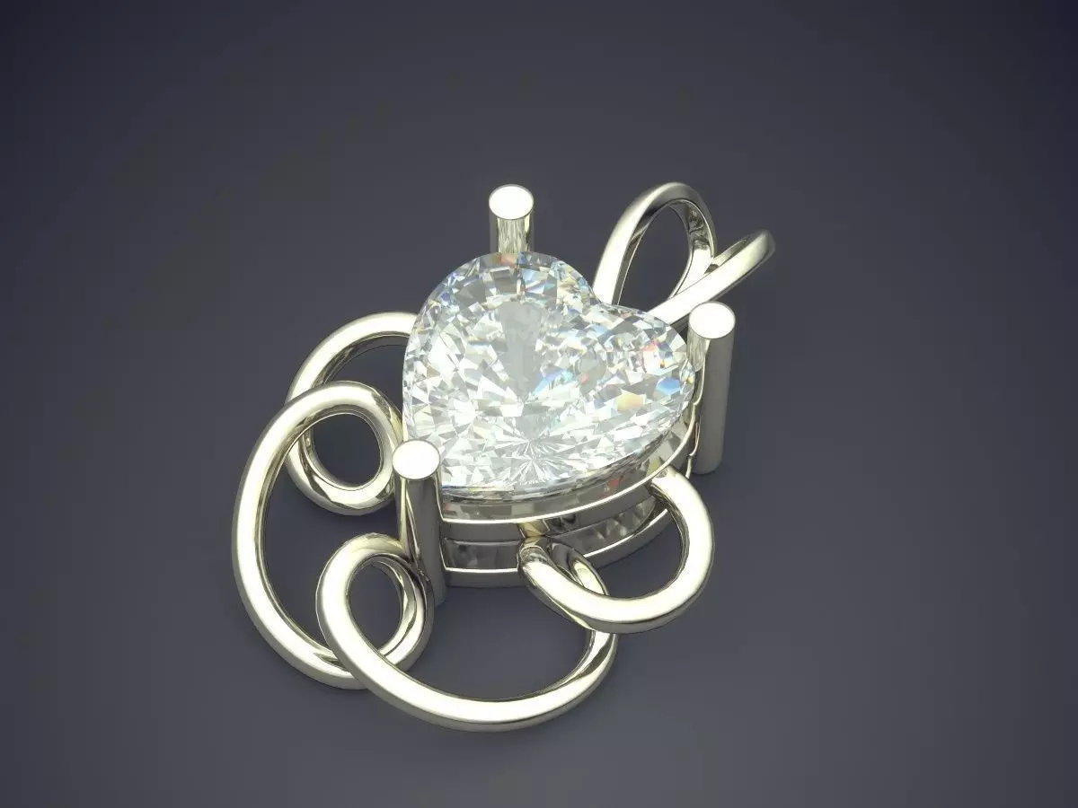 Pendant With Heart Shape Diamonds CAD-6397 3D print model_1