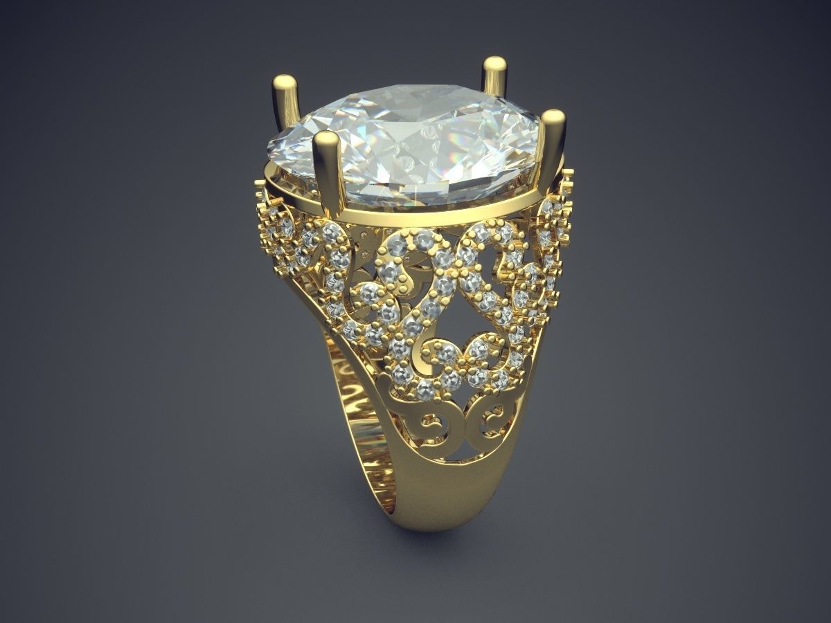 Thick Ring With Diamonds CAD-6385 3D print model_3