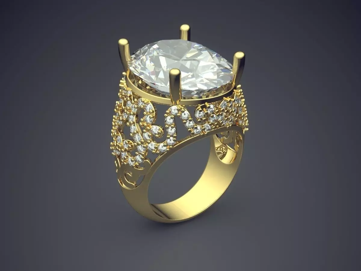 Thick Ring With Diamonds CAD-6385 3D print model_0