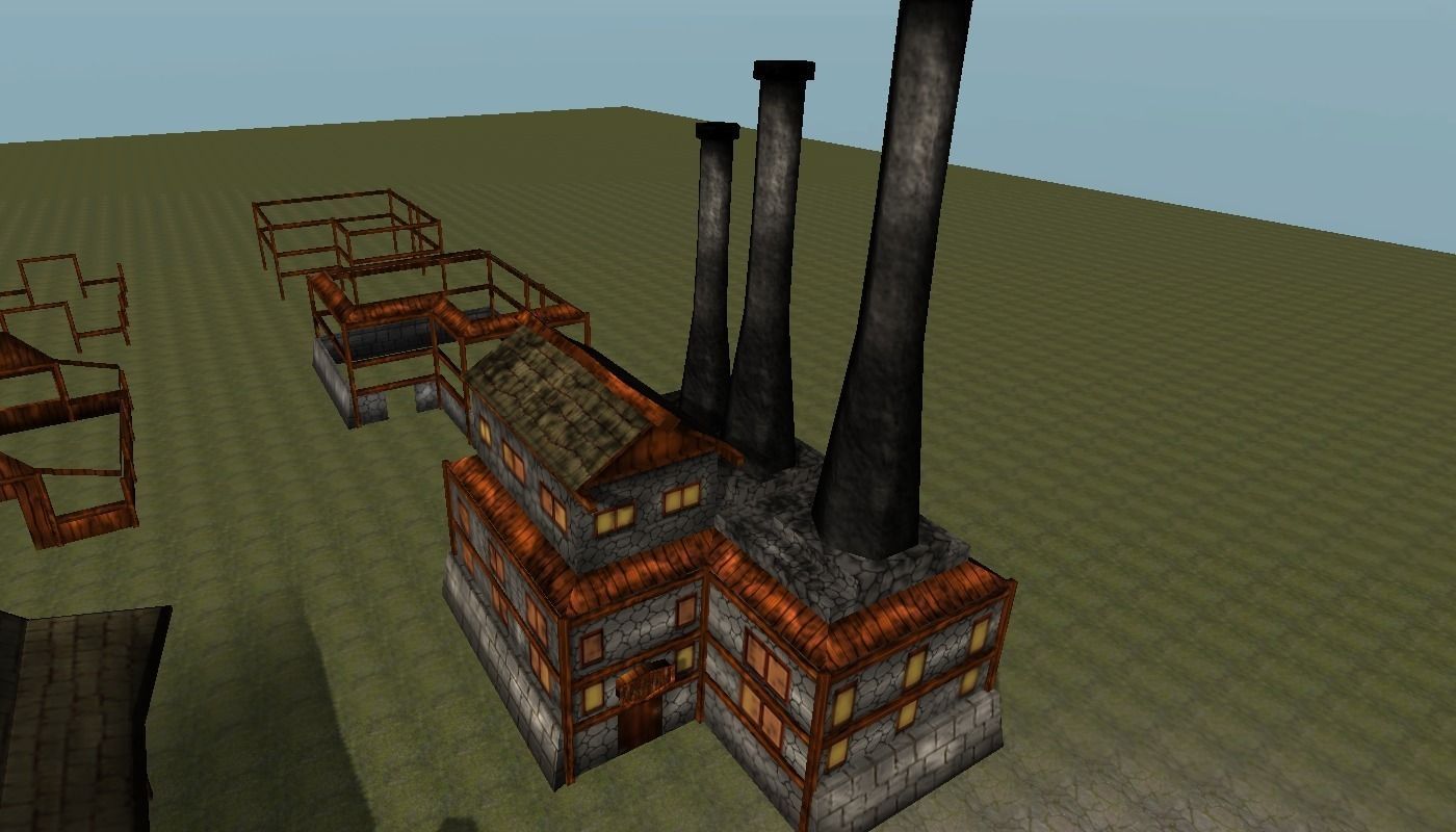 Old Style Building Set Low-poly 3D model_6