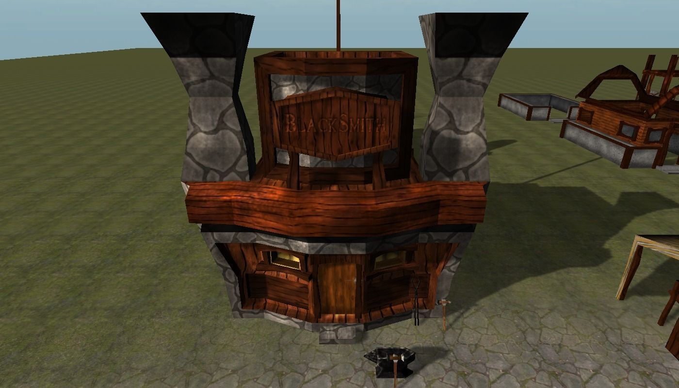 Old Style Building Set Low-poly 3D model_3