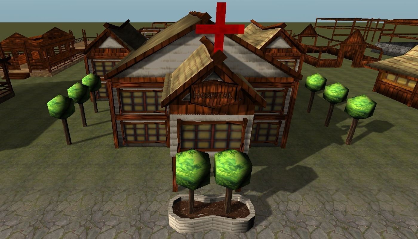 Old Style Building Set Low-poly 3D model_4