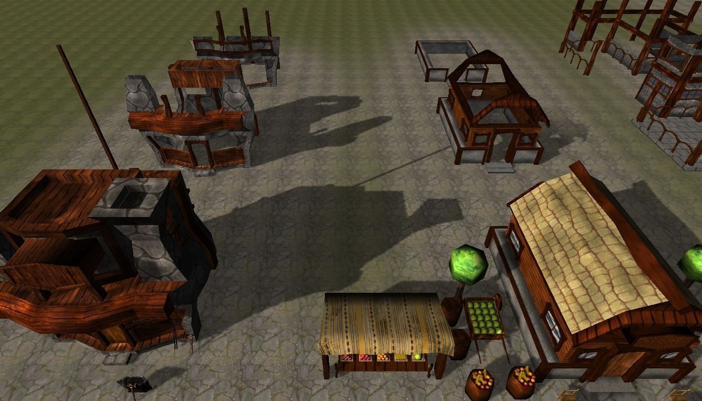 Old Style Building Set Low-poly 3D model_8