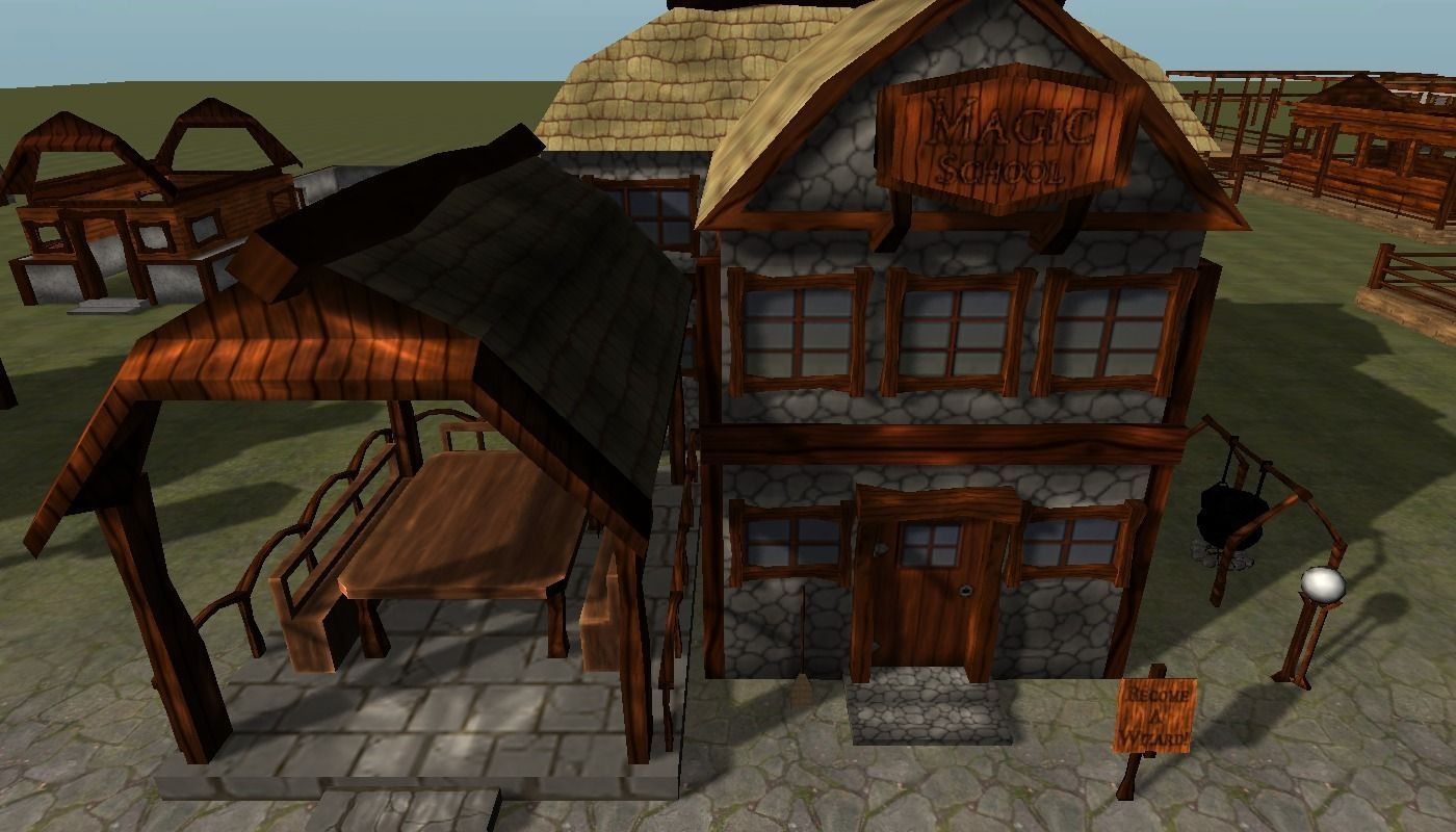 Old Style Building Set Low-poly 3D model_2