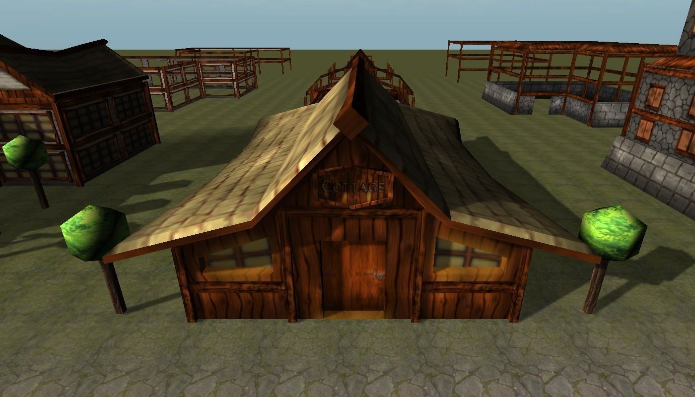 Old Style Building Set Low-poly 3D model_1