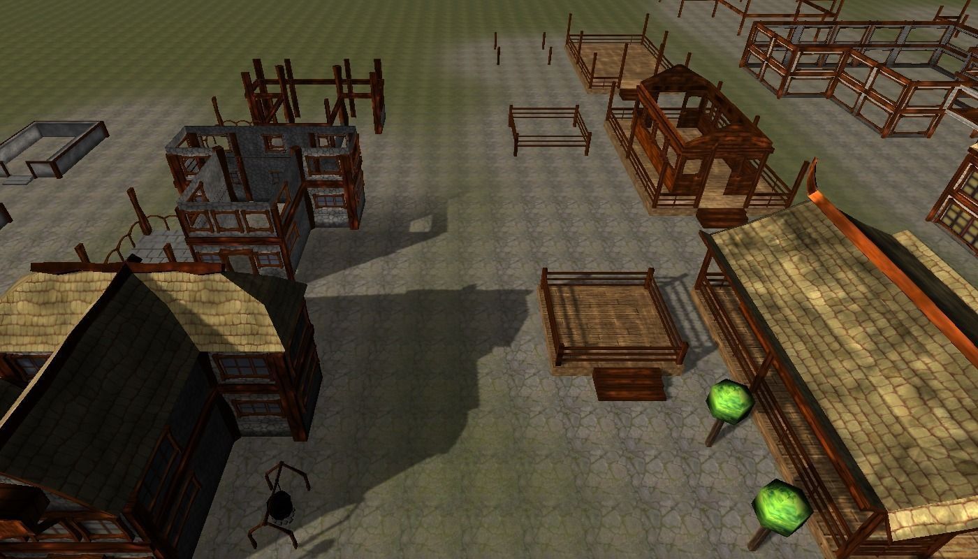 Old Style Building Set Low-poly 3D model_7