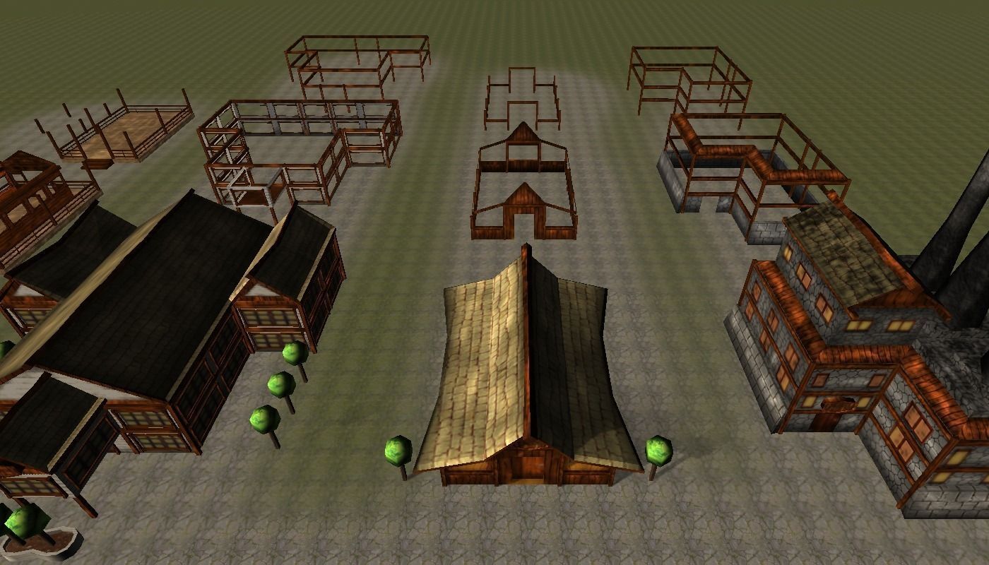 Old Style Building Set Low-poly 3D model_9