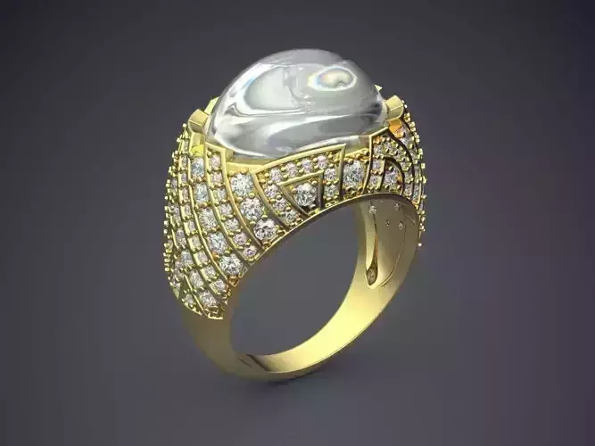 Thick Ring With Pearl And Diamonds CAD-6318