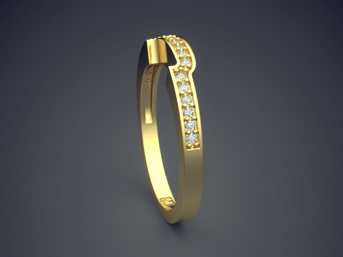 Curved Ring With Tiny Diamonds CAD-6244 3D print model_3