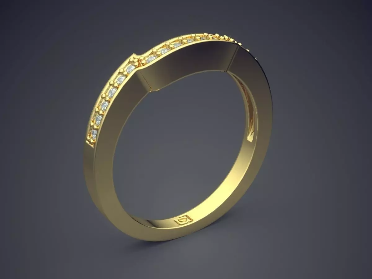 Curved Ring With Tiny Diamonds CAD-6244 3D print model_0