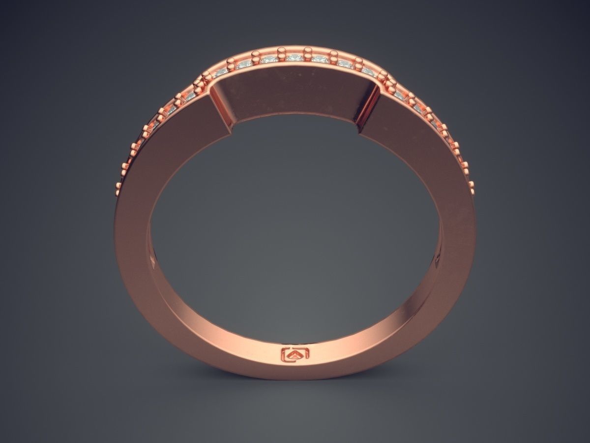 Curved Ring With Tiny Diamonds CAD-6244 3D print model_2