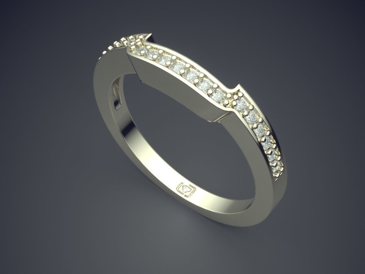Curved Ring With Tiny Diamonds CAD-6244 3D print model_1