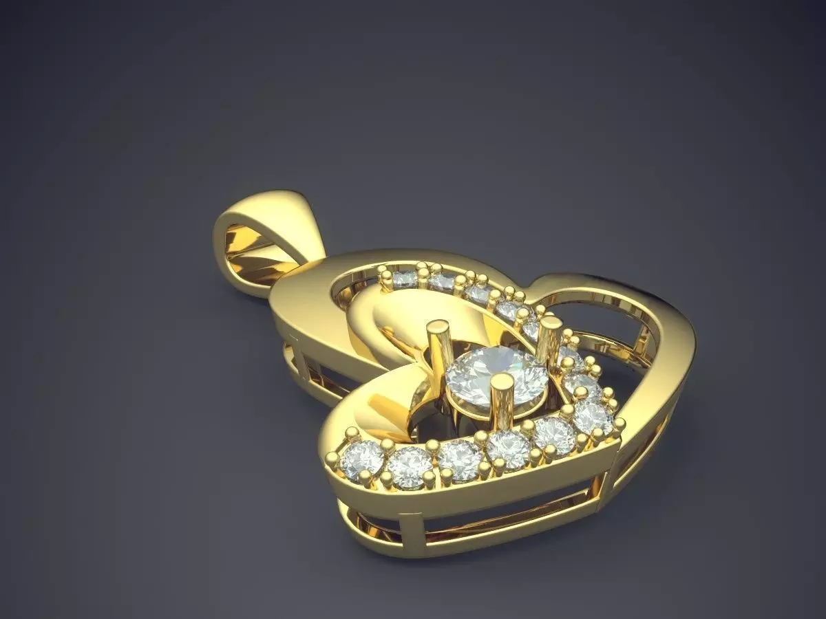 Heart-shaped Ring With Diamonds CAD-6197 3D print model_0