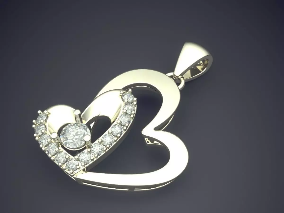 Heart-shaped Ring With Diamonds CAD-6197 3D print model_1