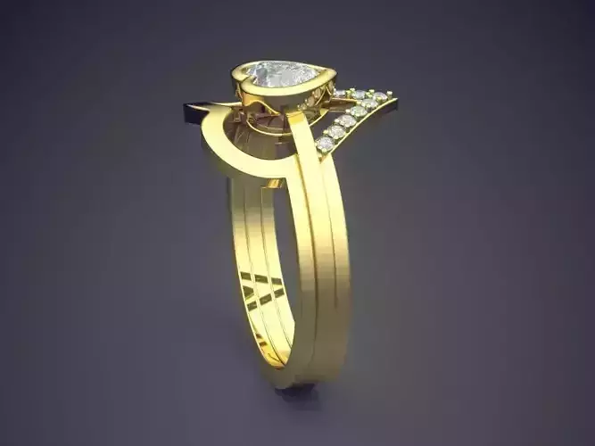 Heart-shaped Ring With Diamonds CAD-6196