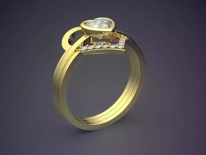 Heart-shaped Ring With Diamonds CAD-6196 3D print model