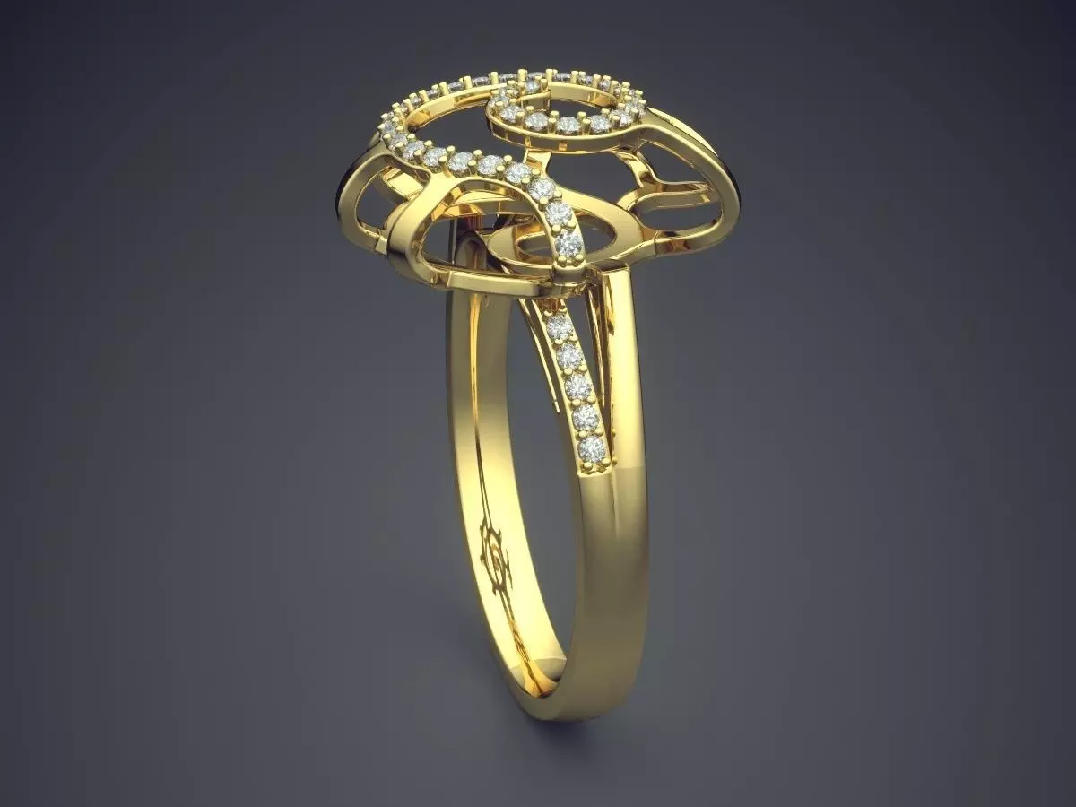 Thin Ring With Tiny Diamonds CAD-6153 3D print model_3