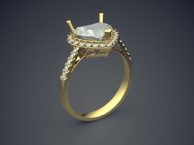 Ring With Heart Shape Diamond CAD-6131 3D print model