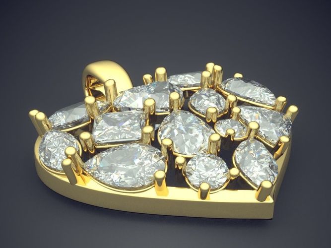 Heart Shape Pendant With Diamonds CAD-6102 3D print model