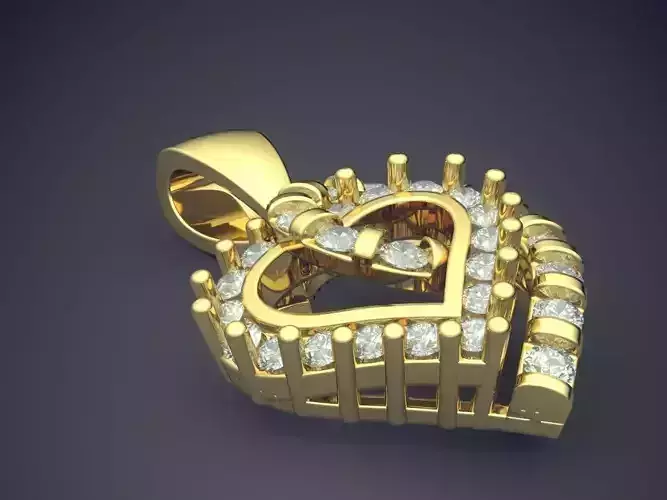 Heart Shape Pendant With Diamonds CAD-6099 3D print model